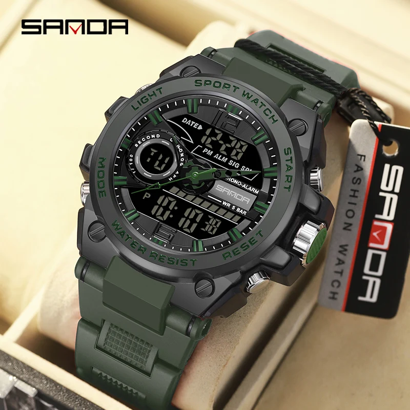 

2024 SANDA Brand Luxury Men's Silicone Sports Wrist Watch 50M Waterproof Date Calendar Business Quartz Watches Relogio Masculino