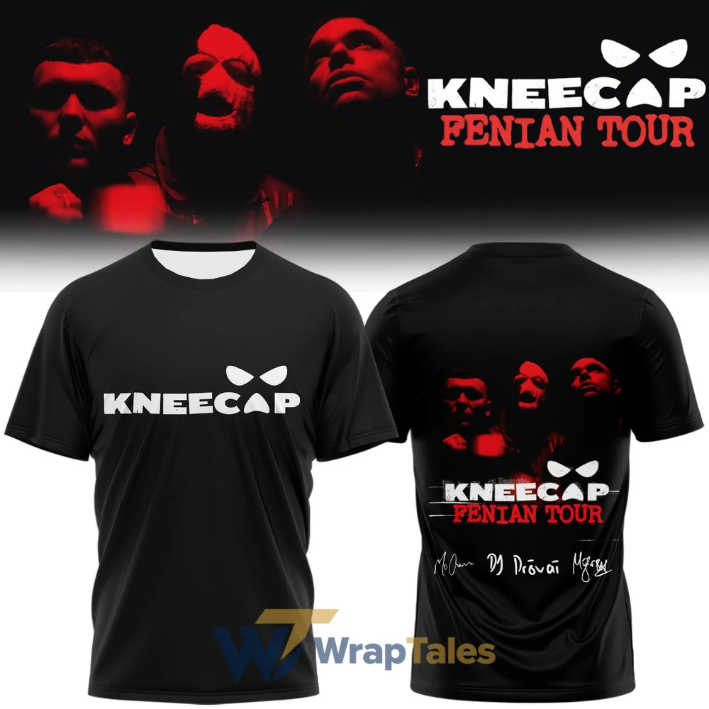 Kneecap Fenian Tour Rap Band Print T-shirt Men Y2K Oversized Breathable Black Band Portrait Crew Neck Short Sleeve Casual Tops