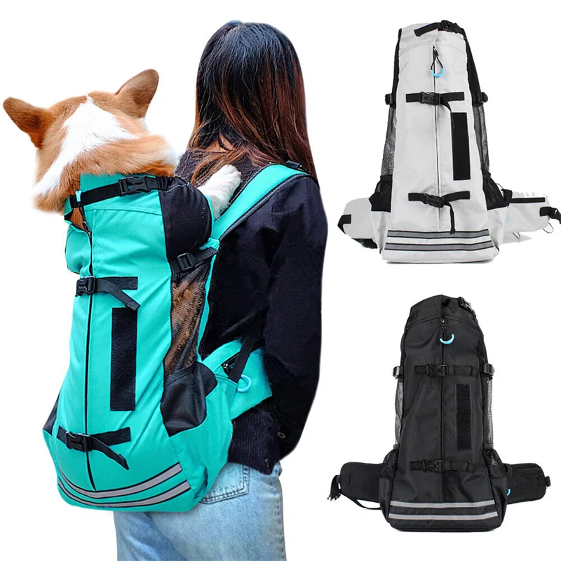 Puppy Carrier Bag Reflective Breathable Pet Backpack for Corgi Bulldog Large Dogs Adjustable Outdoor Hiking Dog Travel Bag