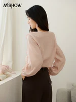 MISHOW Pink Ruffled Blouse for Woman 2025 Autumn New Elegant Sweet V-neck Lace-up Design Shirt Lantern Sleeves Top MXE49X2504 - Image 5