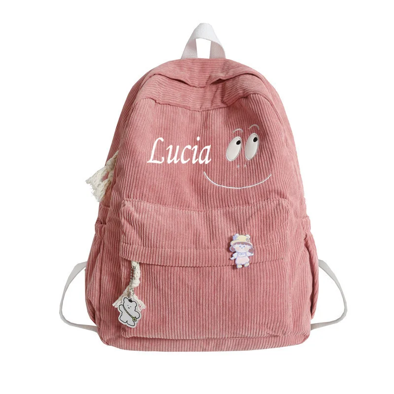 

Personalized Corduroy Backpack For Women In Autumn And Winter, New High-Capacity Smiling Face Backpack For Female Students