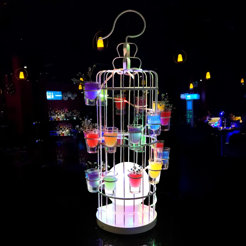 

Creative Birdcage Bar Cocktail Rack LED Light Champagne Flute Holder KTV Atmosphere Wink Display Festive Decorative Wine Rack