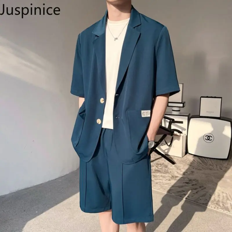 

Summer Short-sleeved Suit Jacket Shorts Suit Men's Handsome Casual Loose Large Size Short-sleeved Jackets Five-quarter Pants