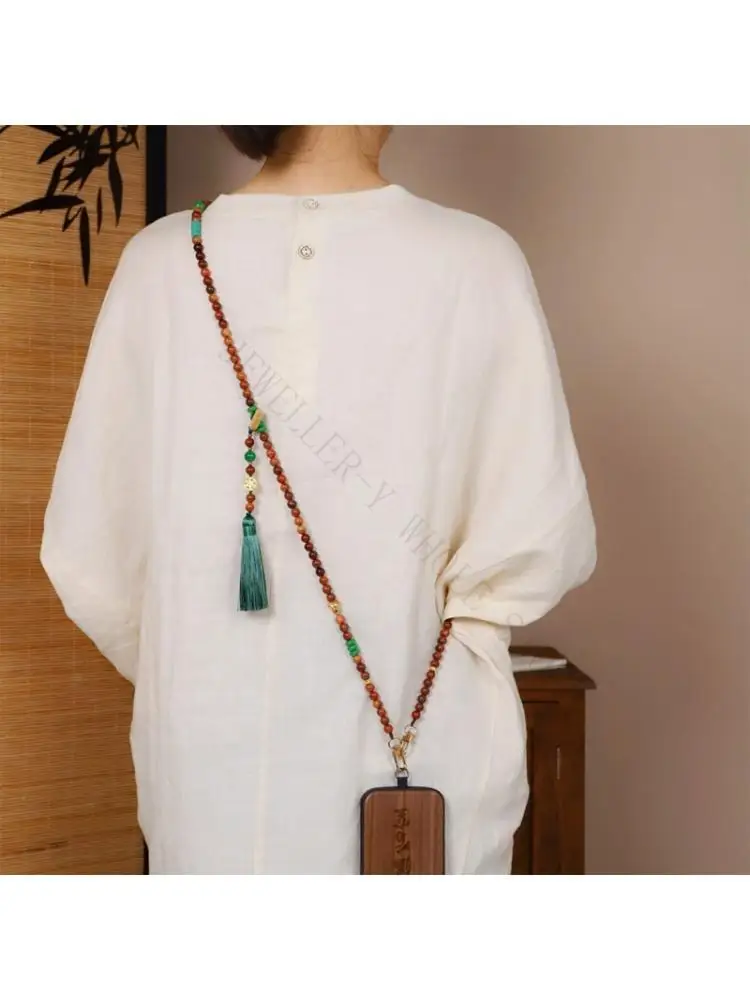 R7UF Beaded Wearable Phone Strap for Commuting Shopping and Sightseeing