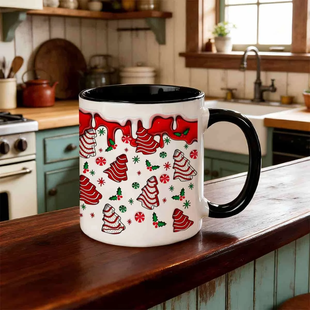1pc Christmas Ceramic Coffee Mug with Santa And Snowman Tree Design - Red And Green Suitable for Hot Cocoa, Tea, Coffee Cup, Glossy Durable Ceramic Cup for Home, Office, Holiday Gift