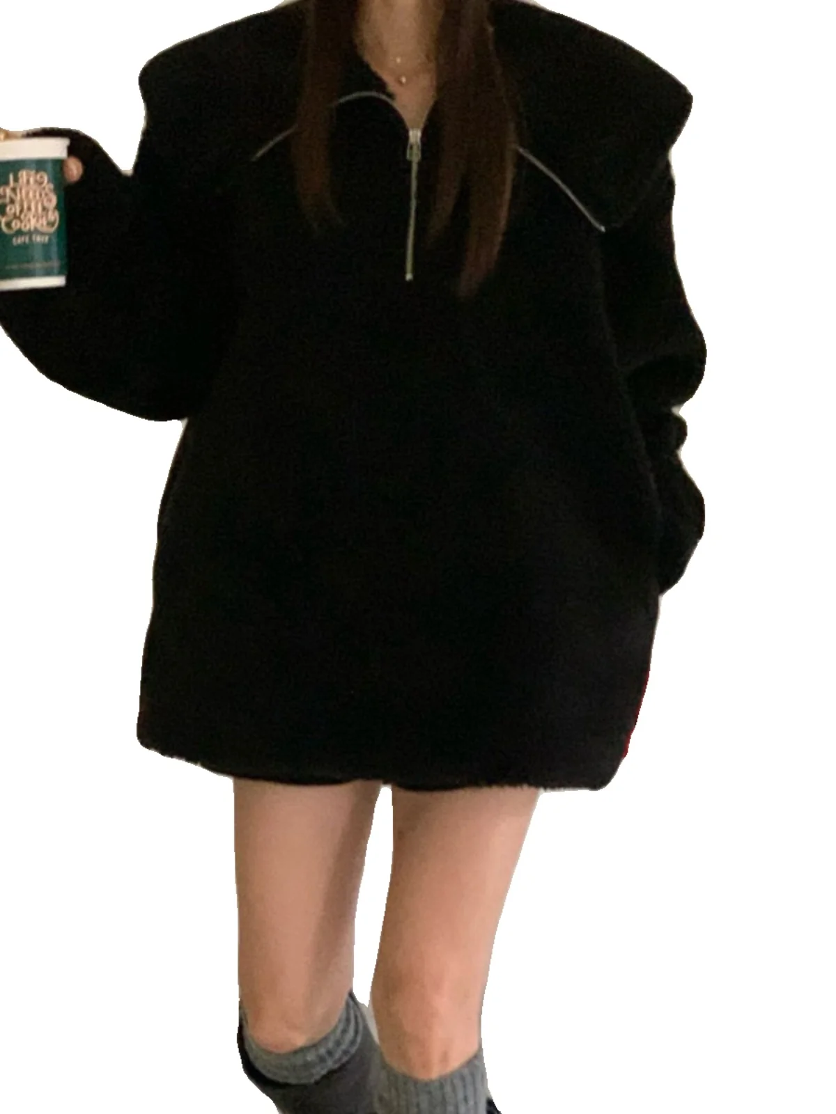 ラムファーフーディー Jaet レディース ルーズ ラジー スレ シュ  ウォーム f ジッパー コットンコート 上半身 無地 通勤 冬 ロングコート