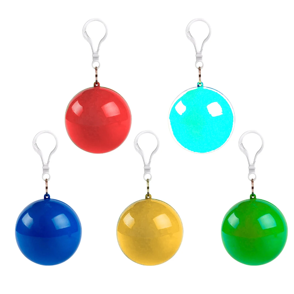 

5Pc Disposable Unisex Keyring Ball Raincoat Rain Poncho Rainwear Keyring Ball Practical (Random Color)