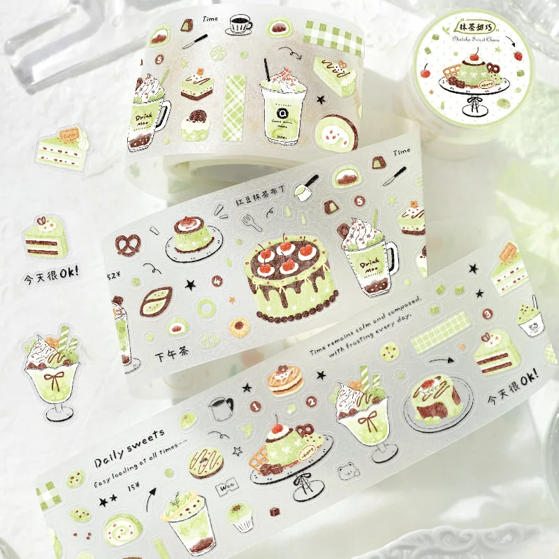 Korean Ins Cute Matcha Cocoa Afternoon Tea Decorative Tape Hand Account Journal Washi Tape Collage Planner DIY School Stationary
