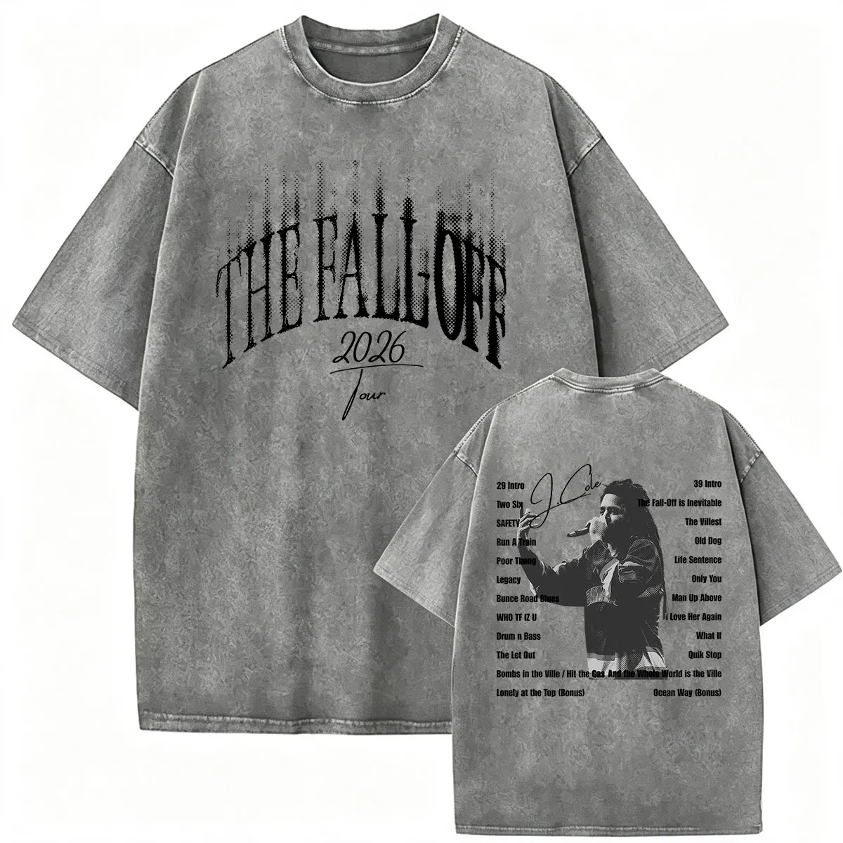 Rapper J.Cole The Fall Off Tour 2026 Vintage Washed T-Shirt Herren Hip-Hop Gothic Mode Kurzarm-T-Shirt Unisex Streetwear – Detail 4