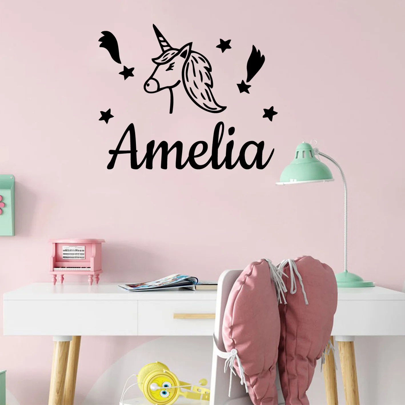 

1 pc cool Pegasus and unicorns customize name Vinyl Wallpaper Roll Furniture Decorative for kids room Wall Art Sticker Murals