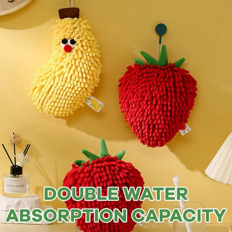 

Cute Banana Strawberry Shaped Hand Towel Thicken Chenille Hanging Washcloth Soft Absorbent Hand Towel For Kitchen Bathroom