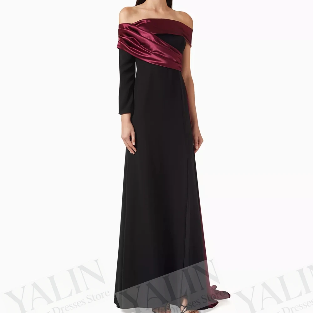 

Women's A-line Evening Dresses Floor-length Off The Shoulder Full Sleeve Prom Gown Fashion Pleat Simple Draped Customized Gowns
