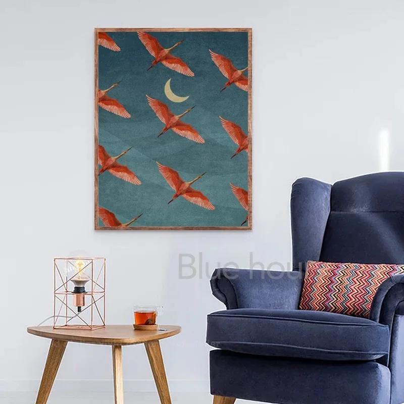 Red Crane Hokusai Eclectic Gallery Wall Art Prints Blue Heron Canvas Painting Nordic Posters Coastal Wall Pictures Home Decor