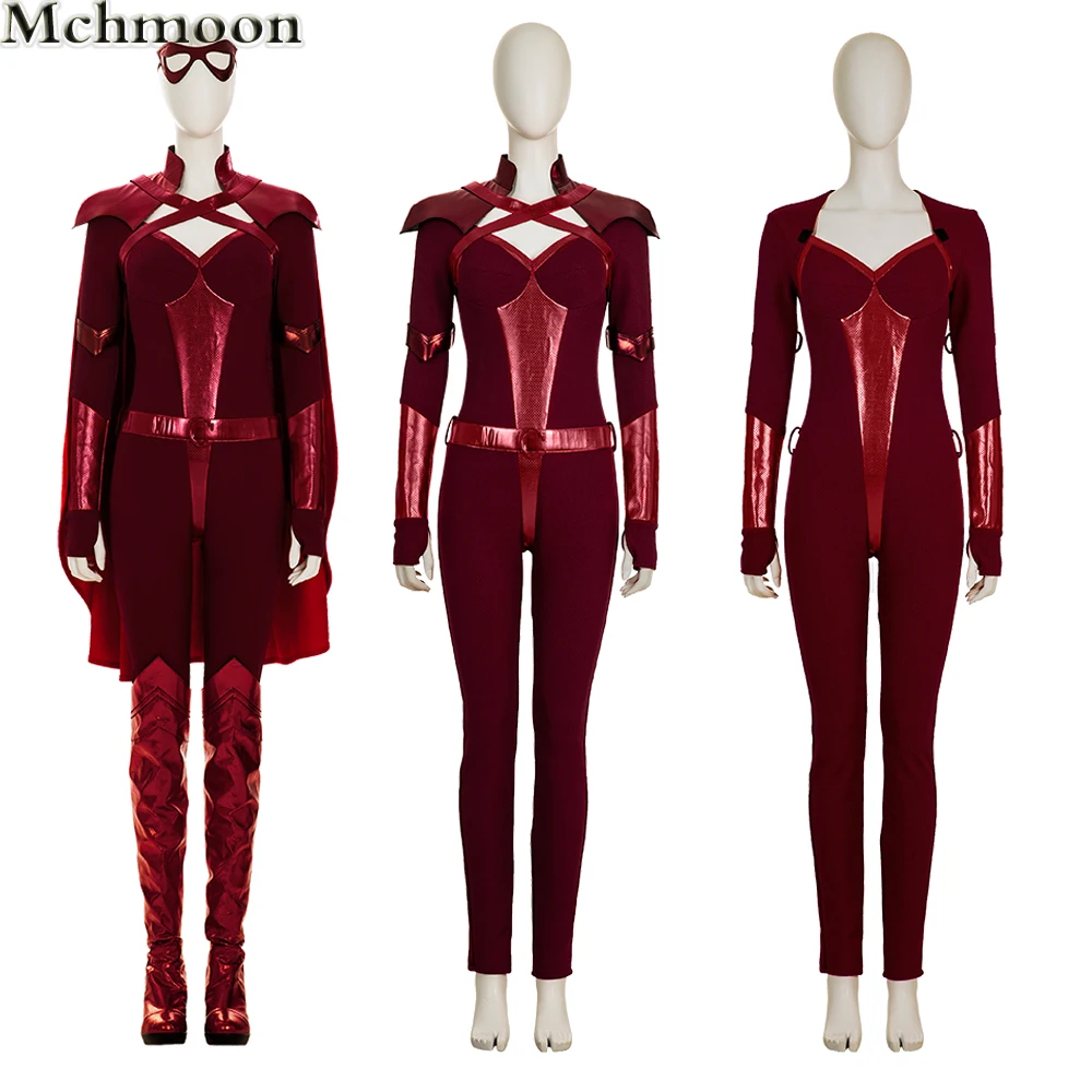 Superhero Crimson Countess Cosplay Costume Laurie Holden Sexy Red Jumpsuit with Cape Halloween Women Outfit Custom Made