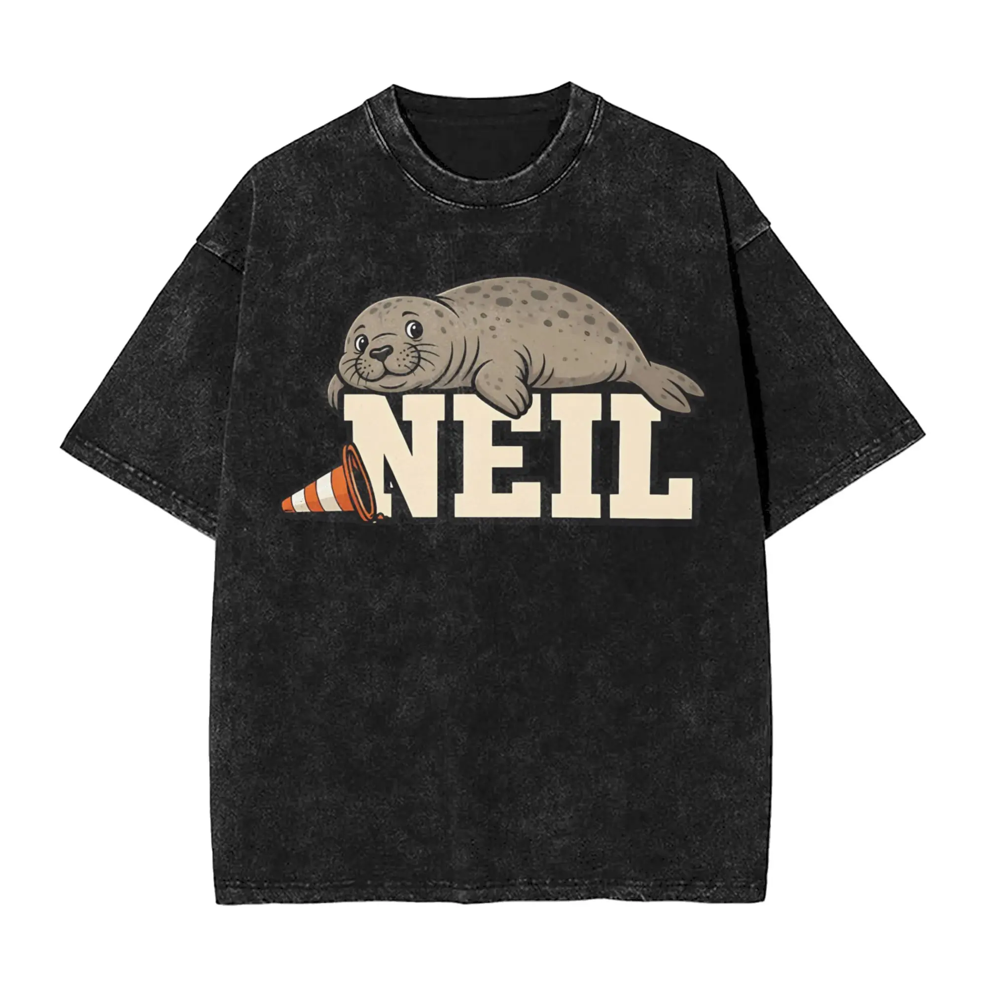 Neil the Seal Resting Washed T Shirts Streetwear Hip Hop Vintage T-Shirts Animal Tees for Men Women Oversize Graphic Printed