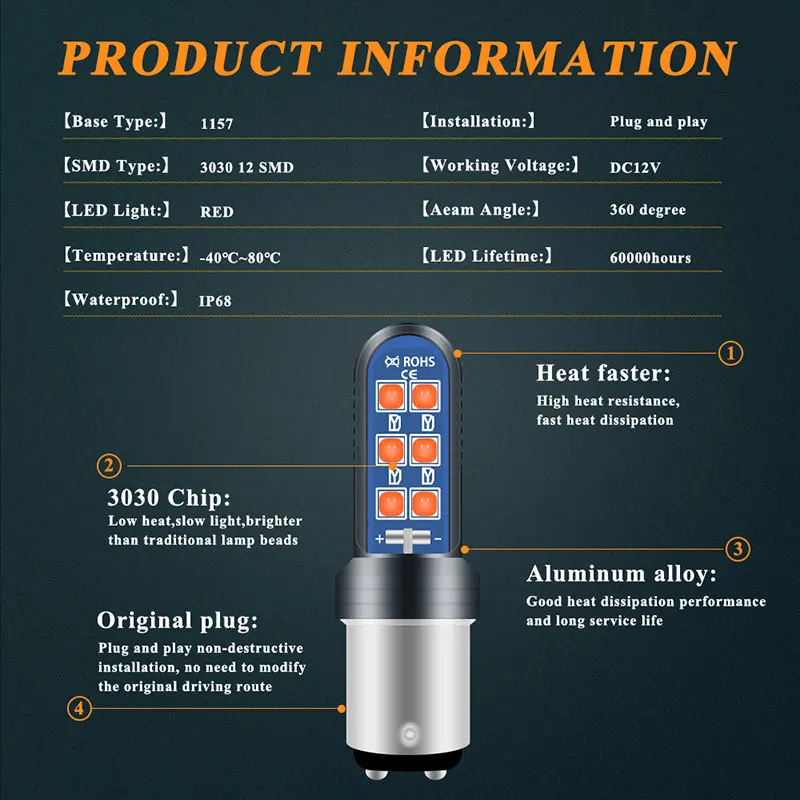 1157 BAY15D LED لمبات دراجة نارية فلاش مصباح مكبح ضوء إحترافي 12SMD 12 فولت وامض الضوء الخلفي DRL الأحمر العالمي موتو اكسسوارات