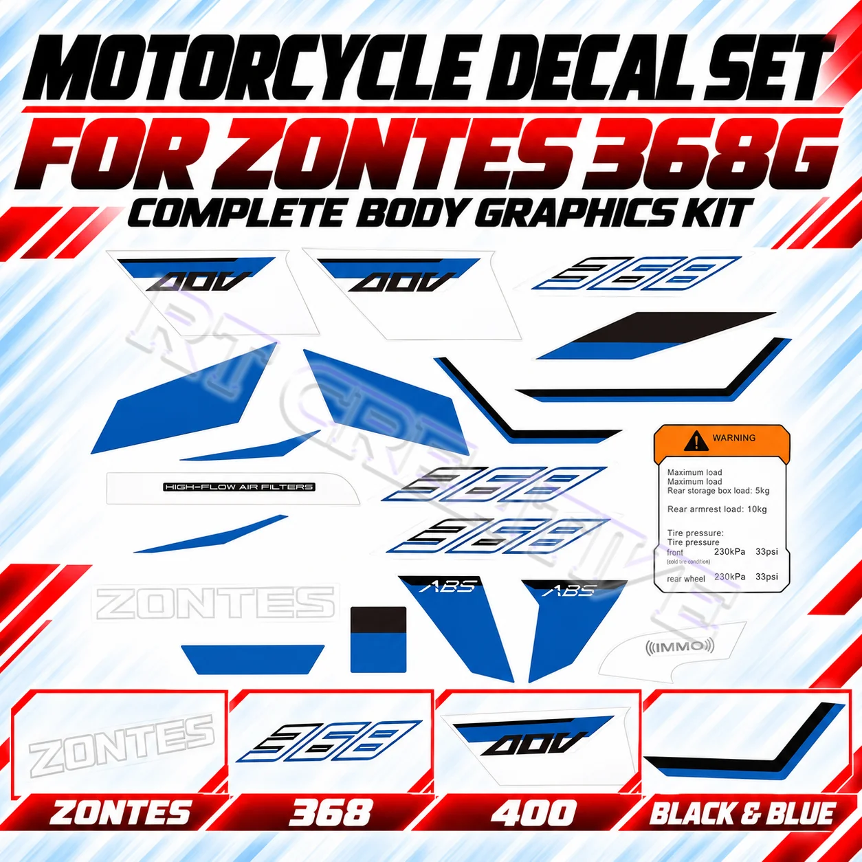 Motorbike Full Car Decals Hood Tail Skirt Fender Decor Stickers For ZONTES 368G 2024-2025 Aftermarket Body Parts