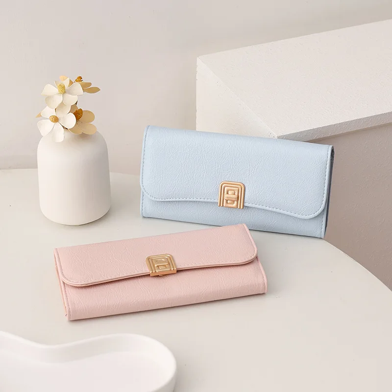 

Женский длинный кошелек из искусственной кожи, простая застежка, тройной портативный, многофункциональный, большой вместительный дорожный клатч для денег