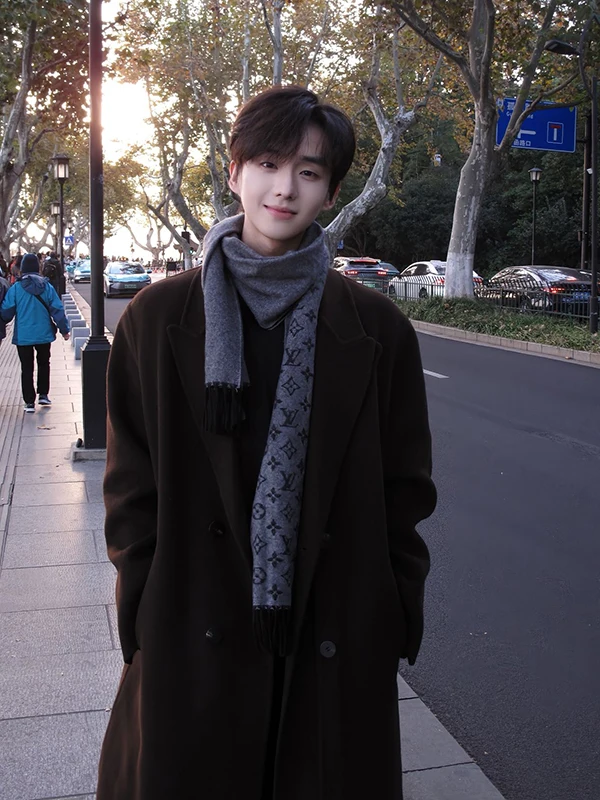 

Thiened Cotton Men's Brown Woolen Coat Winter Mid-Length Kraus Civilian Sle Windbreaker Jaet Youthful Vitali Faion