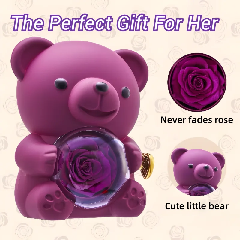 Red Purple Rose Bear Rotating Gift Box Cute And Exquisite Mother's Day Valentine's Day Christmas Romantic Surprise For Women New