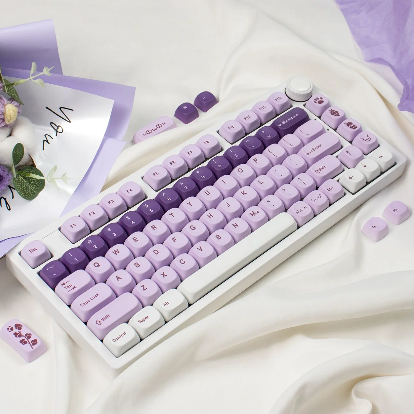 Grape, Gradient Purple MOA Keycap PBT 135 Keys, Customized for 60/84/98/108 Mechanical Keyboard