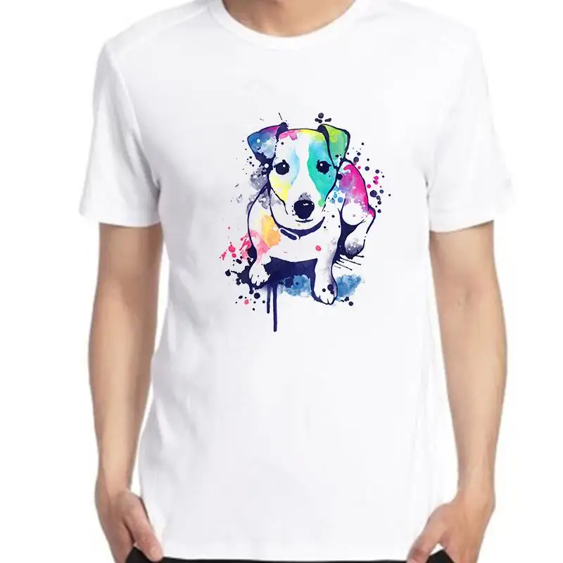 New Shirts And T-Shirts Watercolor Jack Russell Terrier Funny Dog Graphic T Shirts Cotton Short Sleeve T-Shirts Mens T Shirt