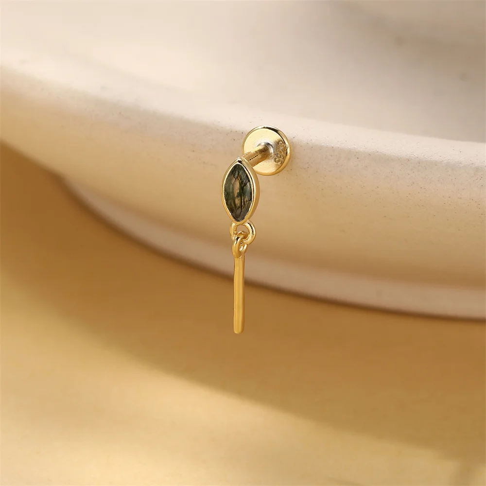 CANNER 1 Stück Sommer Natürlicher Wassergras-Achat Pferdeauge 925 Sterling Silber Flachkopf Piercing Ohrstecker für Damen INS Ohrring – Detail 17