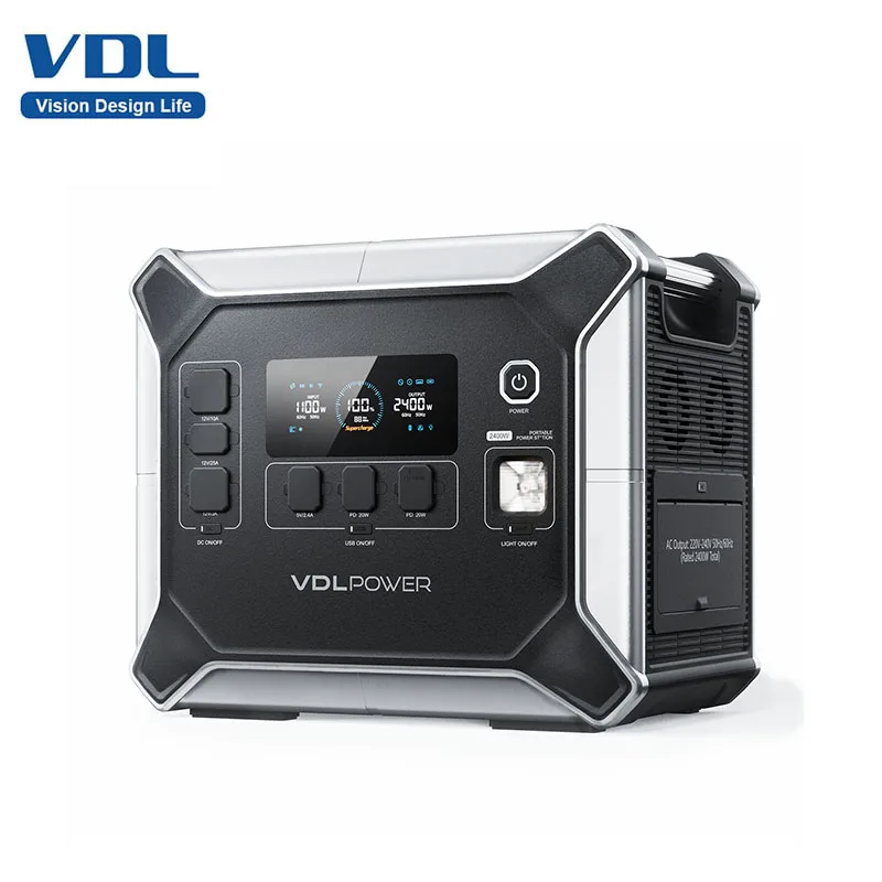 VDL 2400W Portable Power Station, LiFePO4 Battery, 2H Fast Charging, 6x AC Outlets, 4800 Peak, for Outdoor Camping and RVs