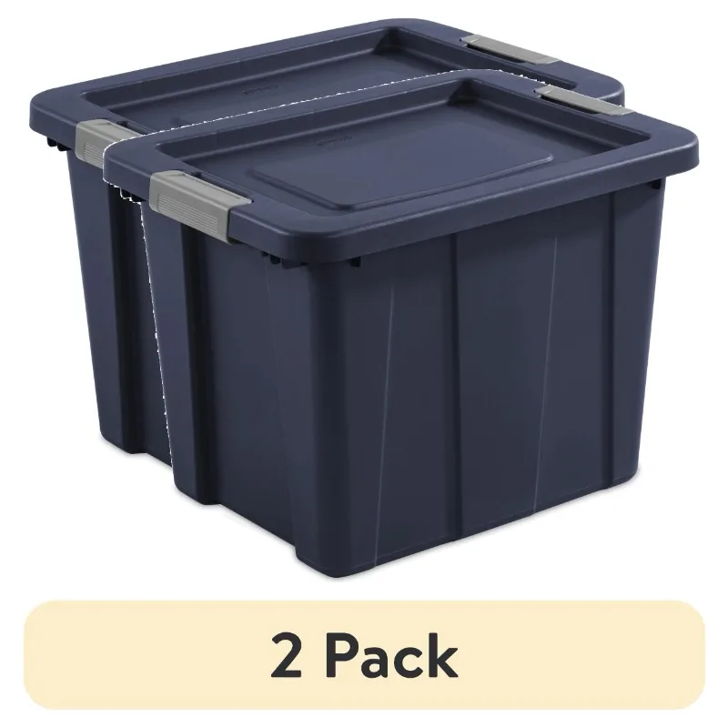 

(2 pack) 18 Gallon Latching Tuff1 Tote, Rugged Plastic Bin with Lid, Dark Blue