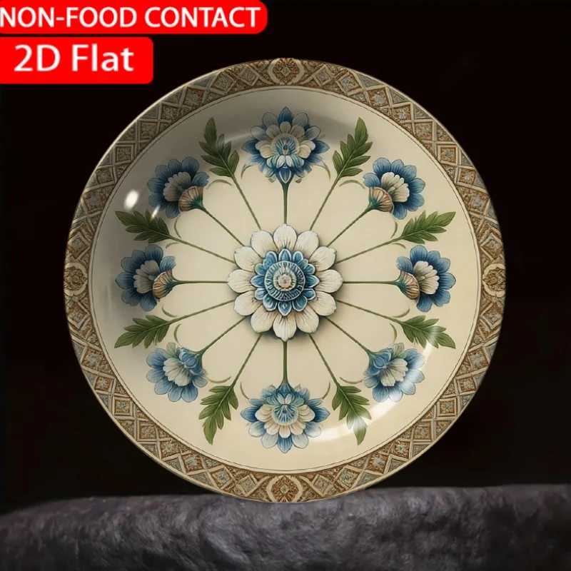 1pc Artistic Floral Blue Ceramic Plate Non-Food Contact, Home Desk Ornaments, Living Room And Bedroom Decorations, Suitable for
