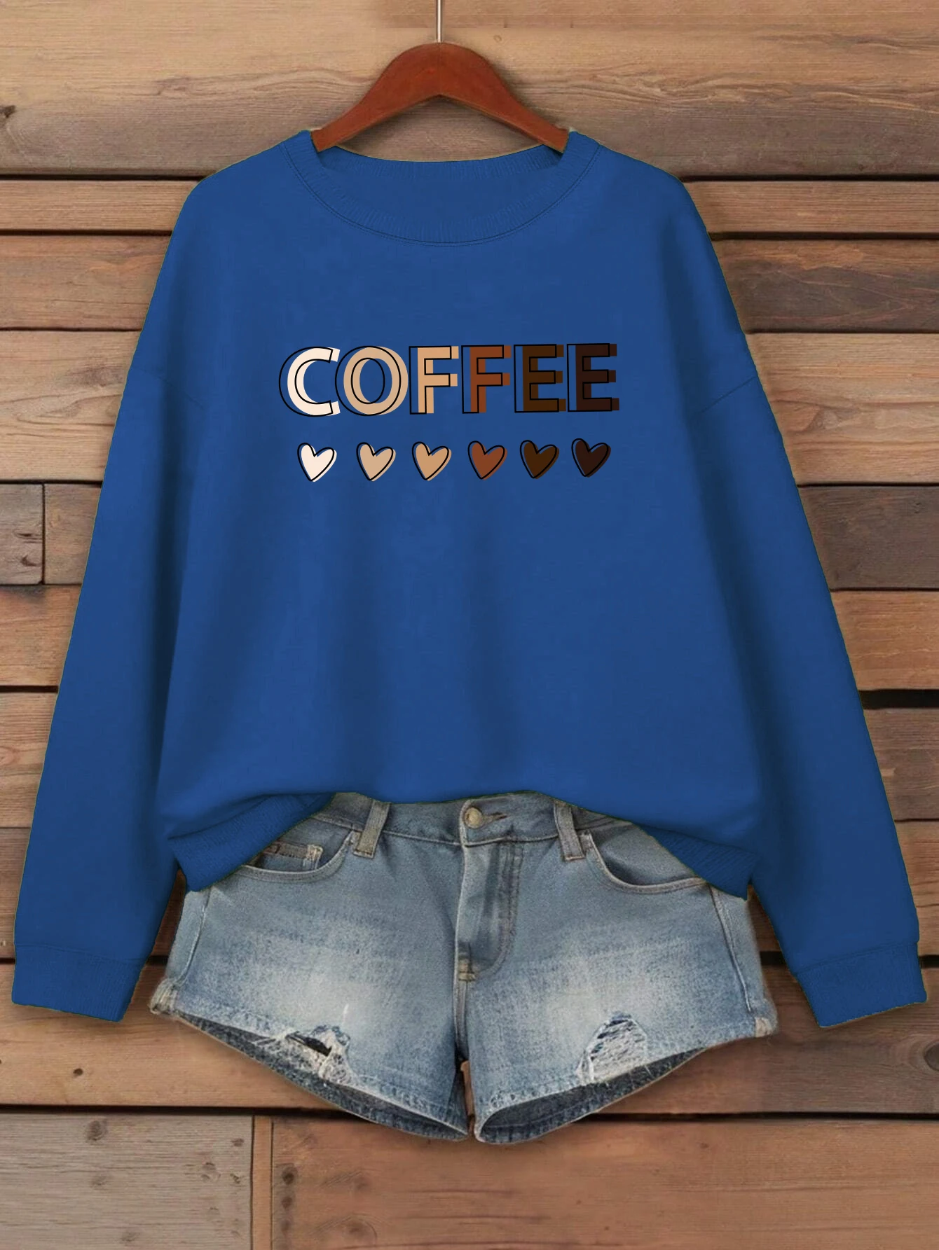 القهوة القلب الإبداعية نمط المرأة البلوز الصوف Crewneck البلوز للجنسين الخريف ملابس الشارع الشهير فضفاضة الركض الملابس