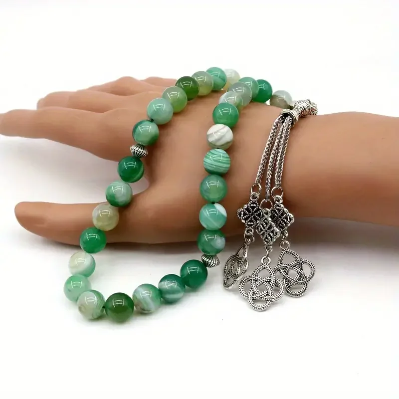 Natural Stone Silver OX Color Metal Charm Bracelet Green Carol Fuchsia Beaded Handmade Bracelet Hallowout Charm Jewelry