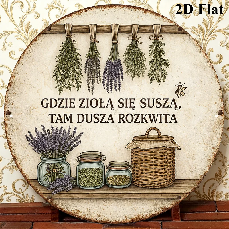 CIFBUY Vintage Round Aluminum Wall Art Waterproof Rustproof Metal Sign Herb Floral Decor For Kitchen Bar Cafe Farmhouse Garden