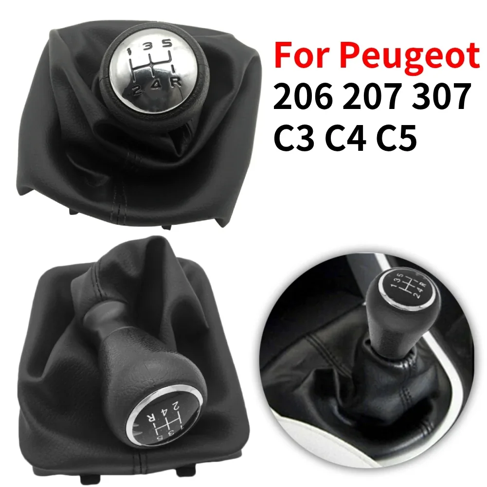 For Peugeot 206 207 307 Citroen C3/C4/C5 5 Speed Gear Shift Knob Shifter Lever Stick Gaiter Boot Cover PU Car Accessories