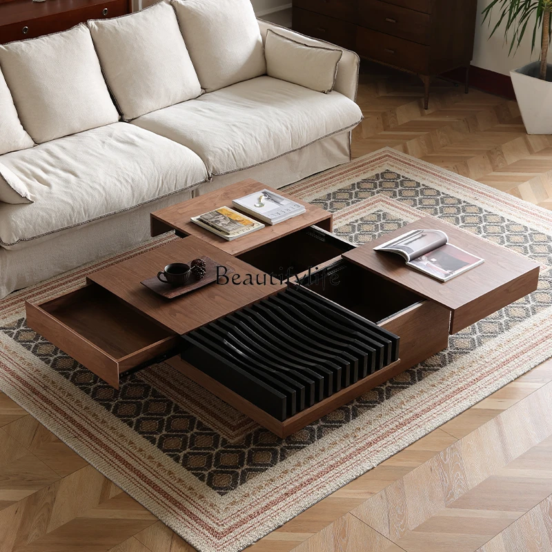 

North American black walnut coffee table Nordic modern simple storage square solid wood small apartment