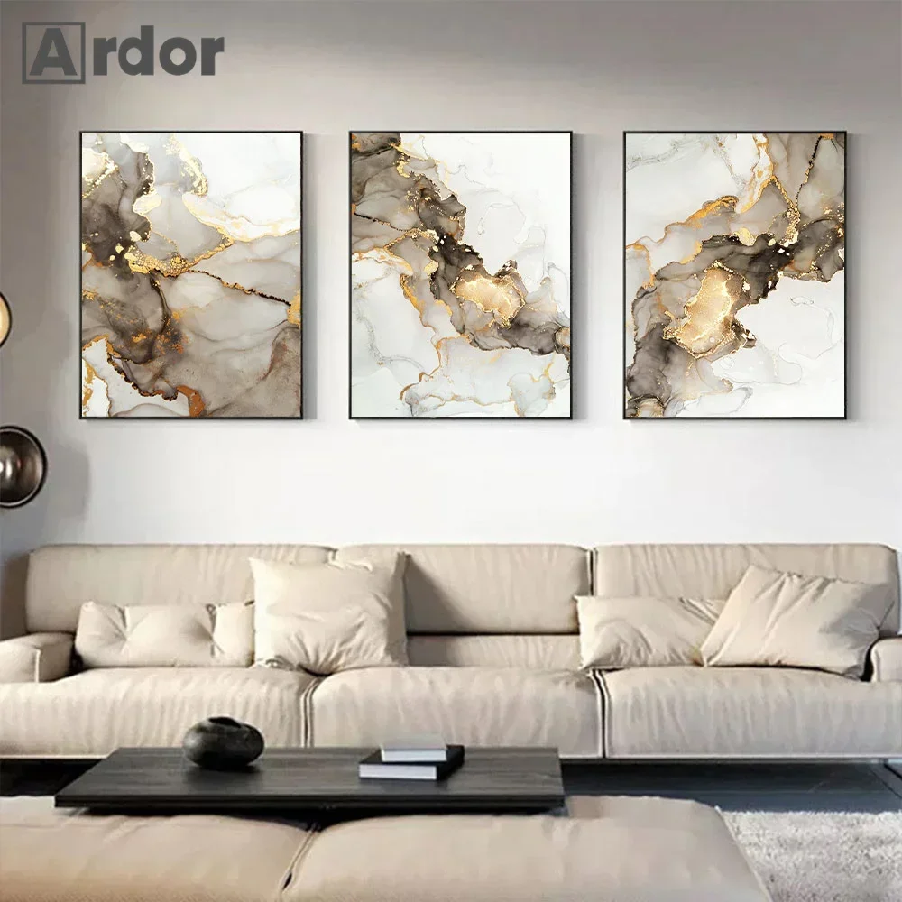 

Black Gold Beige Modern Abstract Luxury Posters Canvas Painting Marbling Wall Art Prints Wall Pictures Living Room Home Decor