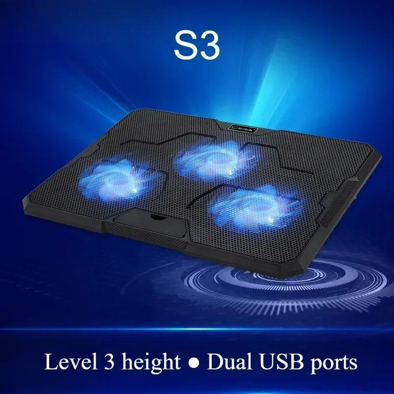 Laptop Cooler with 3rd Gear Adjustment Three Core Iron Mesh Silent Base Fan Gaming Laptop Stand Board