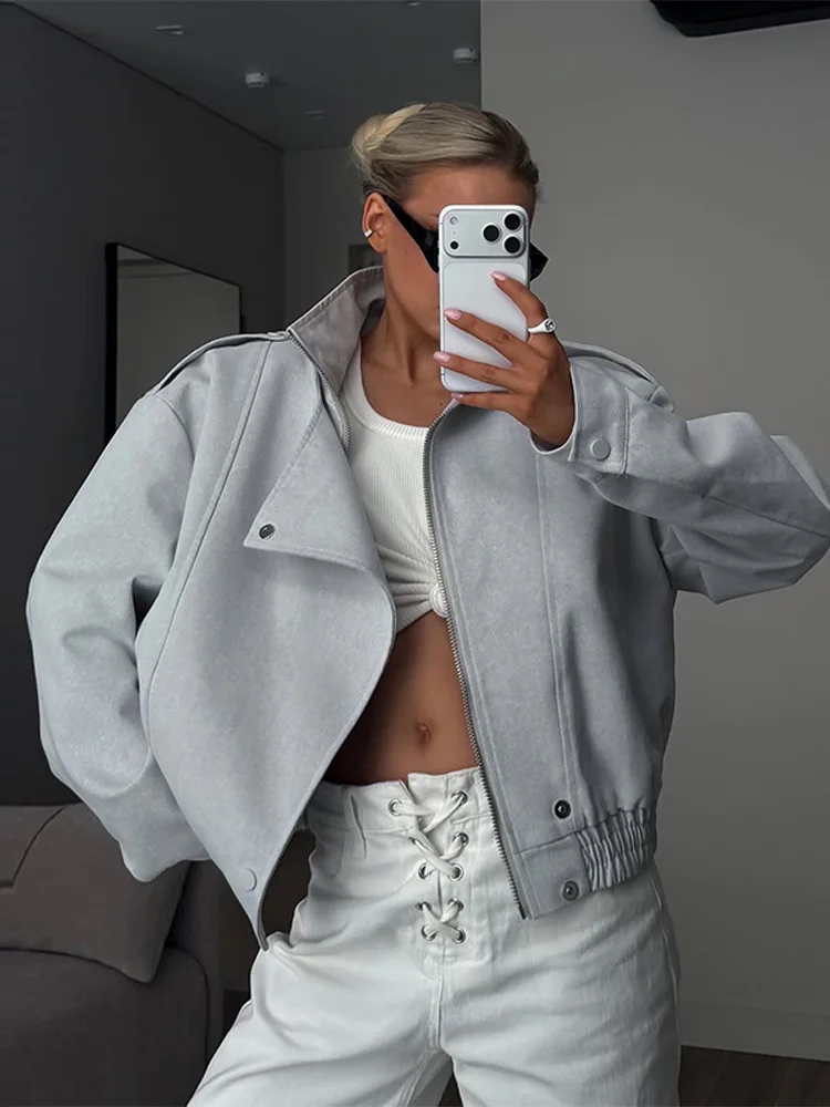 

Fashion Women Solid Jacket Asymmetrical Buttons Stand Collar Long Sleeve Pockets Female Coat Spring Streetwear Daily Commute