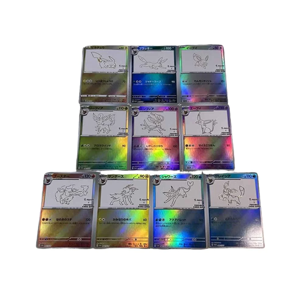 DIY Pokémon Original Eevee Hot Stamping Series Set 9pcs Refractive Flashcard Anime Peripheral Game Collection Card Holiday