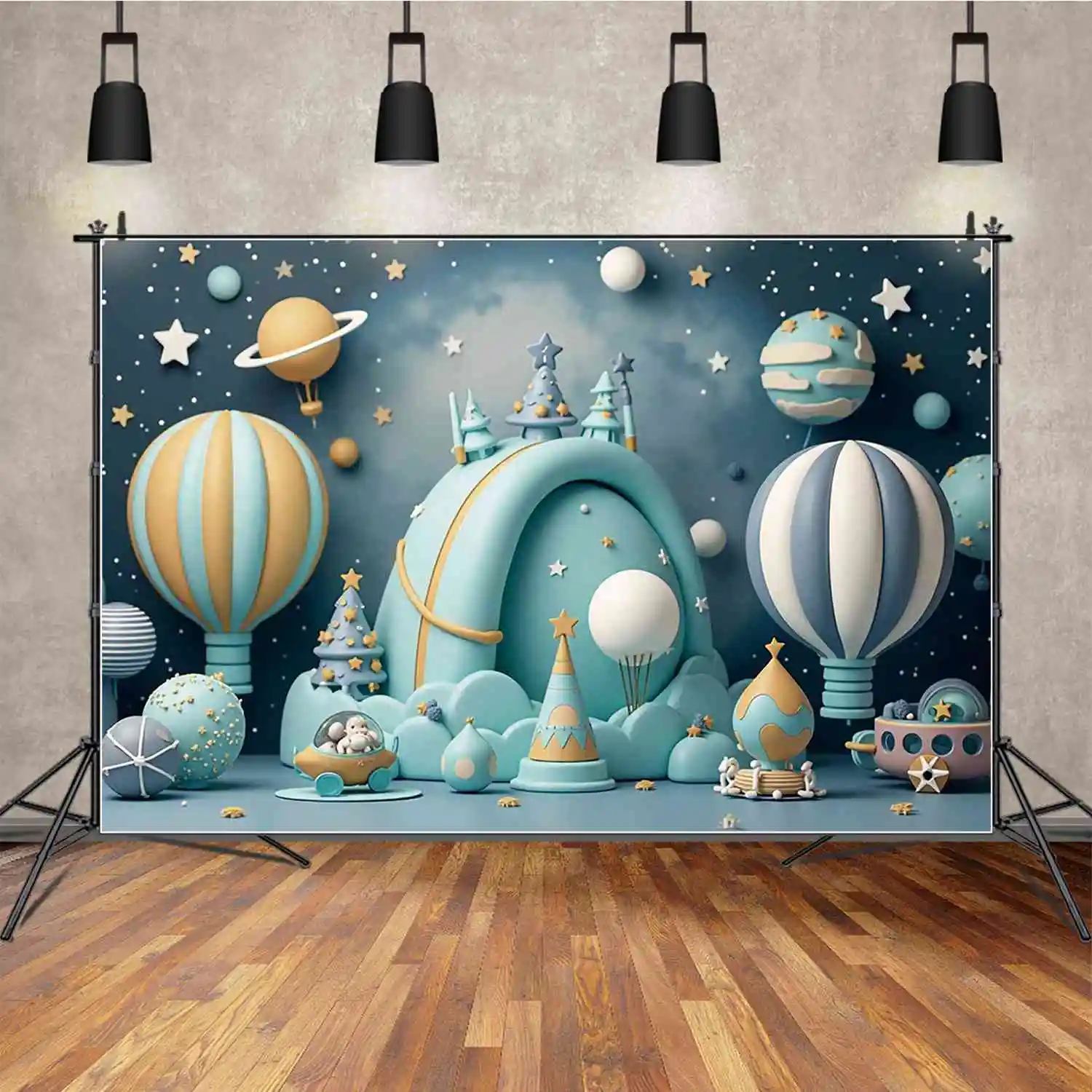 MOON.QG Space Planet 3D Balloon Background Photography Star Ufo Birthday Photozone Backdrop Baby Studio Photobooth Accessories