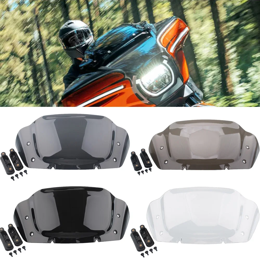 10" Windshield Windscreen Fits For Harley Davidson Touring Street Glide 2023‑Later Abs Plastic Black/Tea Smoke/Grey Smoke/Clear