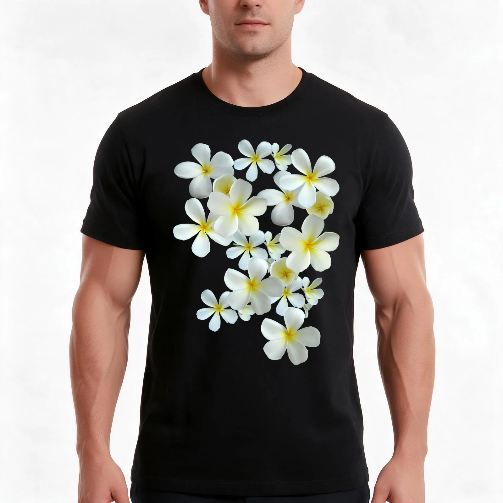 Frangipani - White and Yellow T-Shirt, Summer Casual Cotton Tee, Oversized Streetwear Tops, Vintage Graphic Print, 100% Cotton