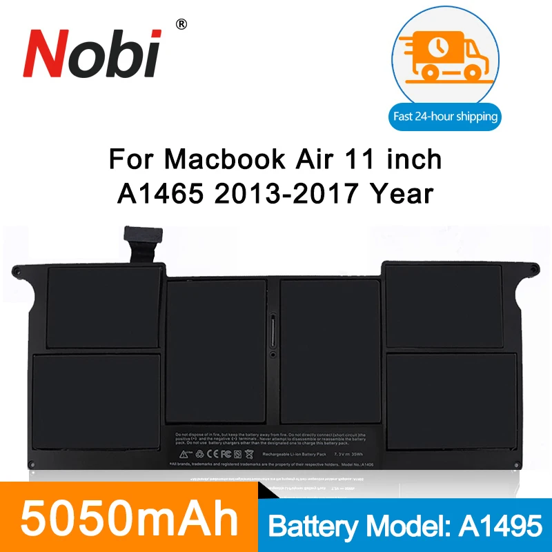 Nobi-Bateria do portátil para Apple MacBook Air, Bateria do notebook, A1405, A1406, A1495, 13 em, 11 em, A1369, A1466, A1370, A1465, A1465, 2013-2017, Novo