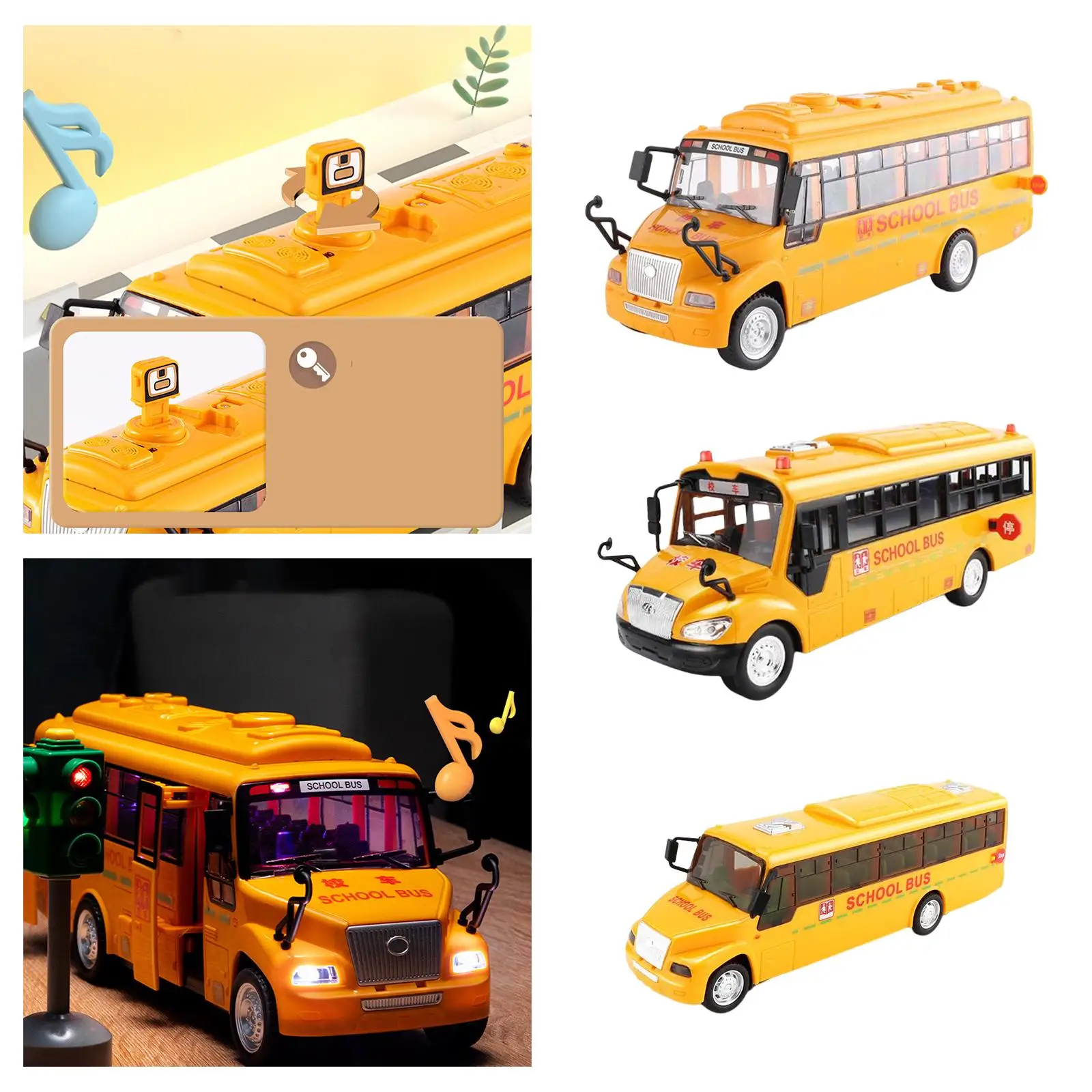 Yellow School Bus, with Lights, Openable Doors, Collectible Vehicles, Toy Bus