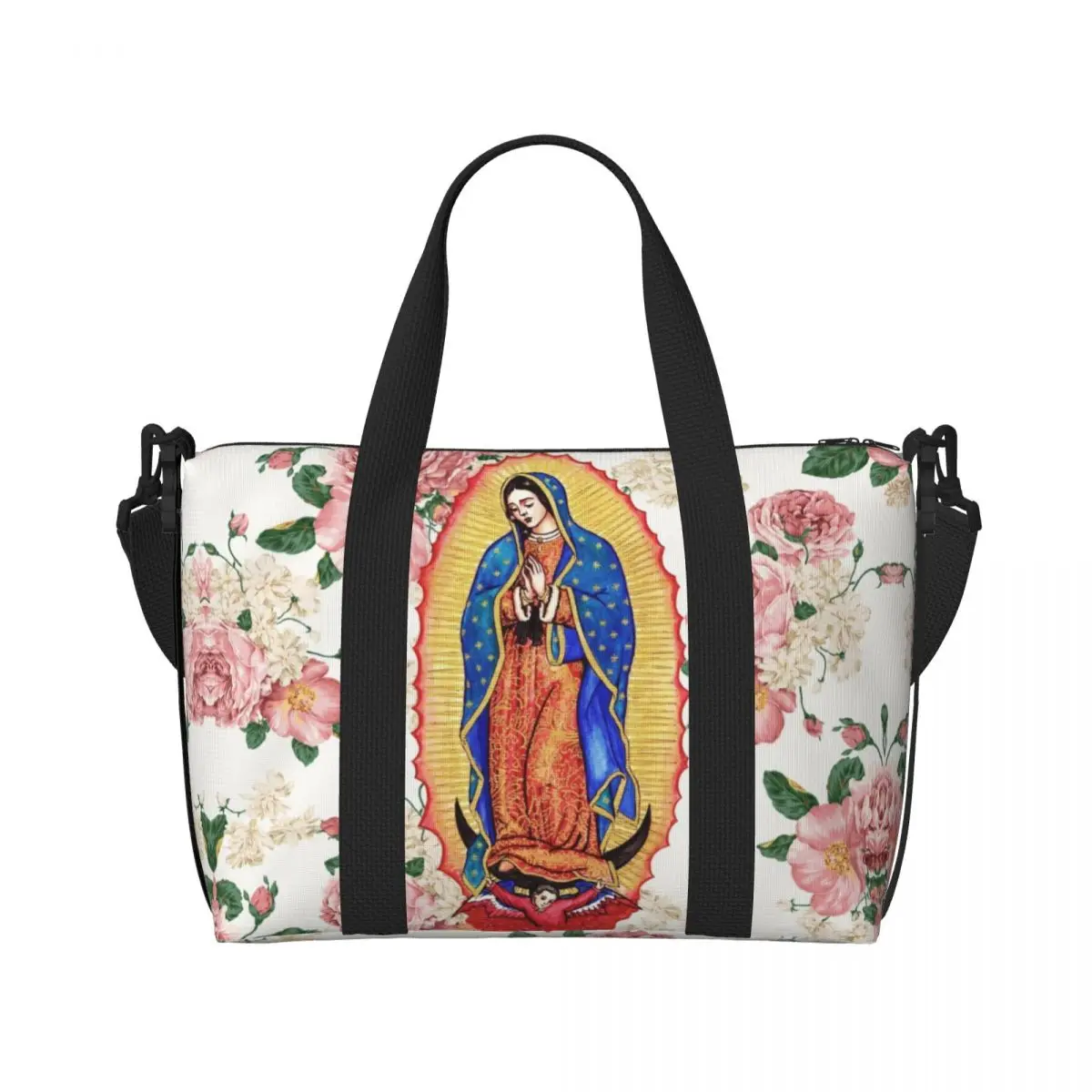 Custom Virgin Of Guadalupe Tote Bag for Women Large Capacity Mexico Catholic Virgin Mary Gym Beach Travel Bags