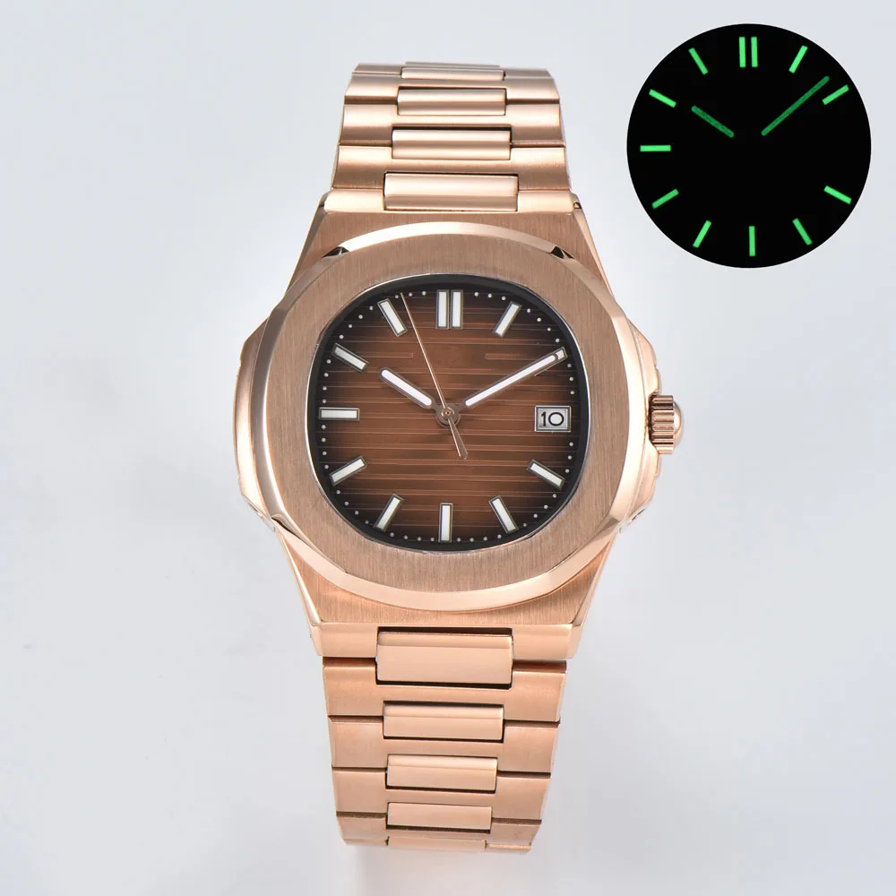 Relojes nautilusos NH35 de lujo para hombre de 43 mm con esfera azul tiffa, caja de cristal de zafiro de oro rosa 5711/1A-018, puede personalizar el logotipo