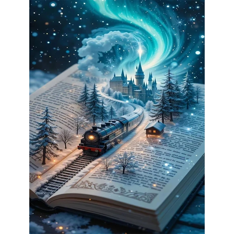 Winter Train Landscape Artwork Jigsaw Puzzle 500/1000/1200/2000PCS Stress Relief Puzzle Wall Art Decor Gift