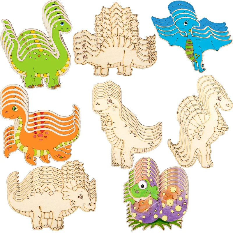 10pcs Wooden Dinosaur Crafts DIY Painting Wooden Ornaments For Kids Dinosaur Birthday Party Decorations Children\'s Day Gift