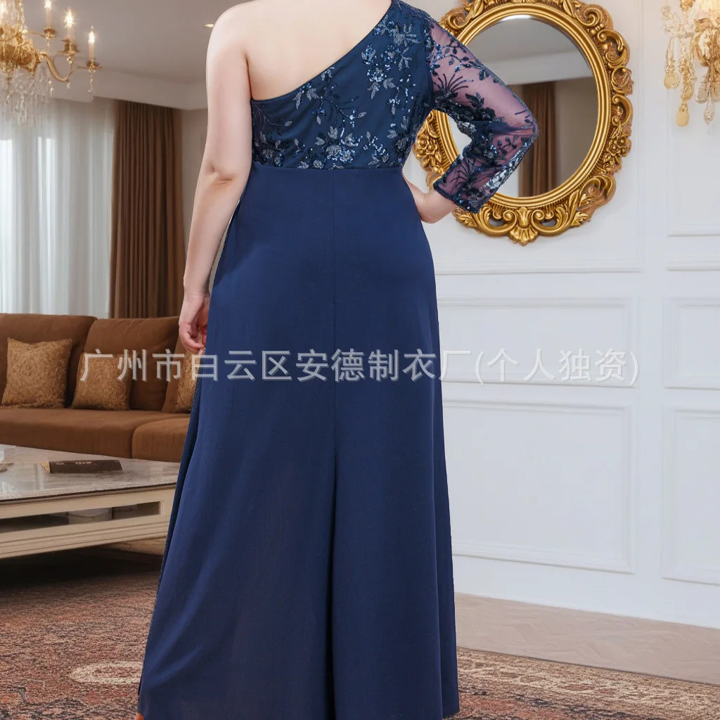 Robe de demoiselle d'honneur brodée en maille pailletée pour femmes, surdimensionnée, épaule unique, avec fente, Design, fête d'été, élégante, décontractée, Y2k