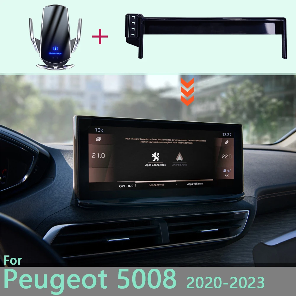 Uchwyt samochodowy na telefon dla Peugeot 5008 2020 2021 2022 2023 10-Cal ekran mocowanie stojak do bezprzewodowego ładowania telefon komórkowy do samochodu mocowania